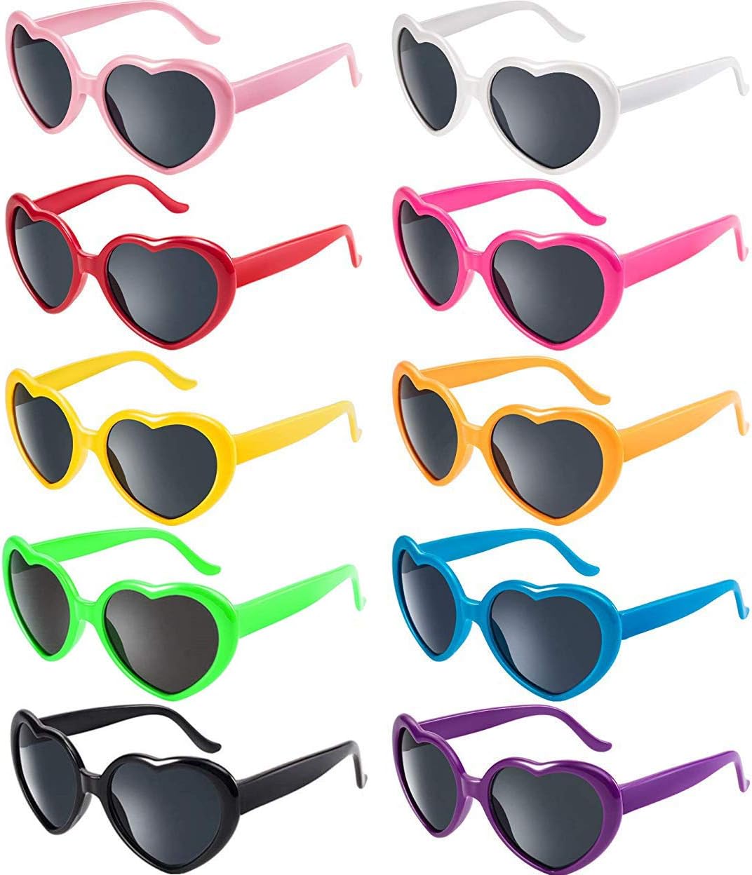 FSMILING 10 Pack of Neon Colors Heart Shaped Sunglasses Set for Women Bachelorette Party Favors Accessories