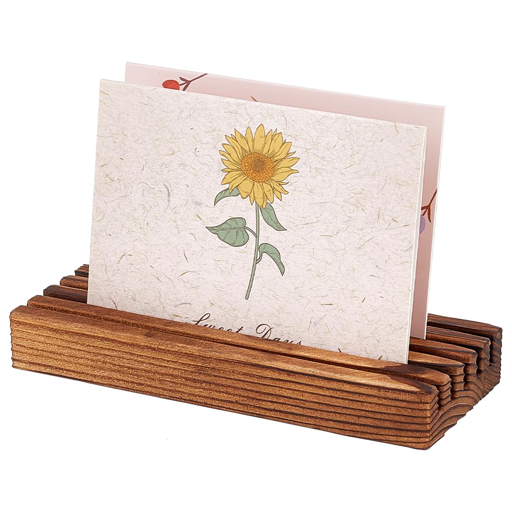 FINGERINSPIRE Wooden Place Card Display Stand 15x6x2cm Rectangle 5 Rows Dark Goldenrod Pine Wood Postcard Display Holder,Item Stand for Earring Display Card Business Card Greeting Card Photo Stamp