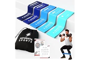 Advanta Sports Resistance Loop Exercise Bands, Set of 5 Colors. Home Fitness, Stretching, Workout –Carry Bag & PDF eGuide