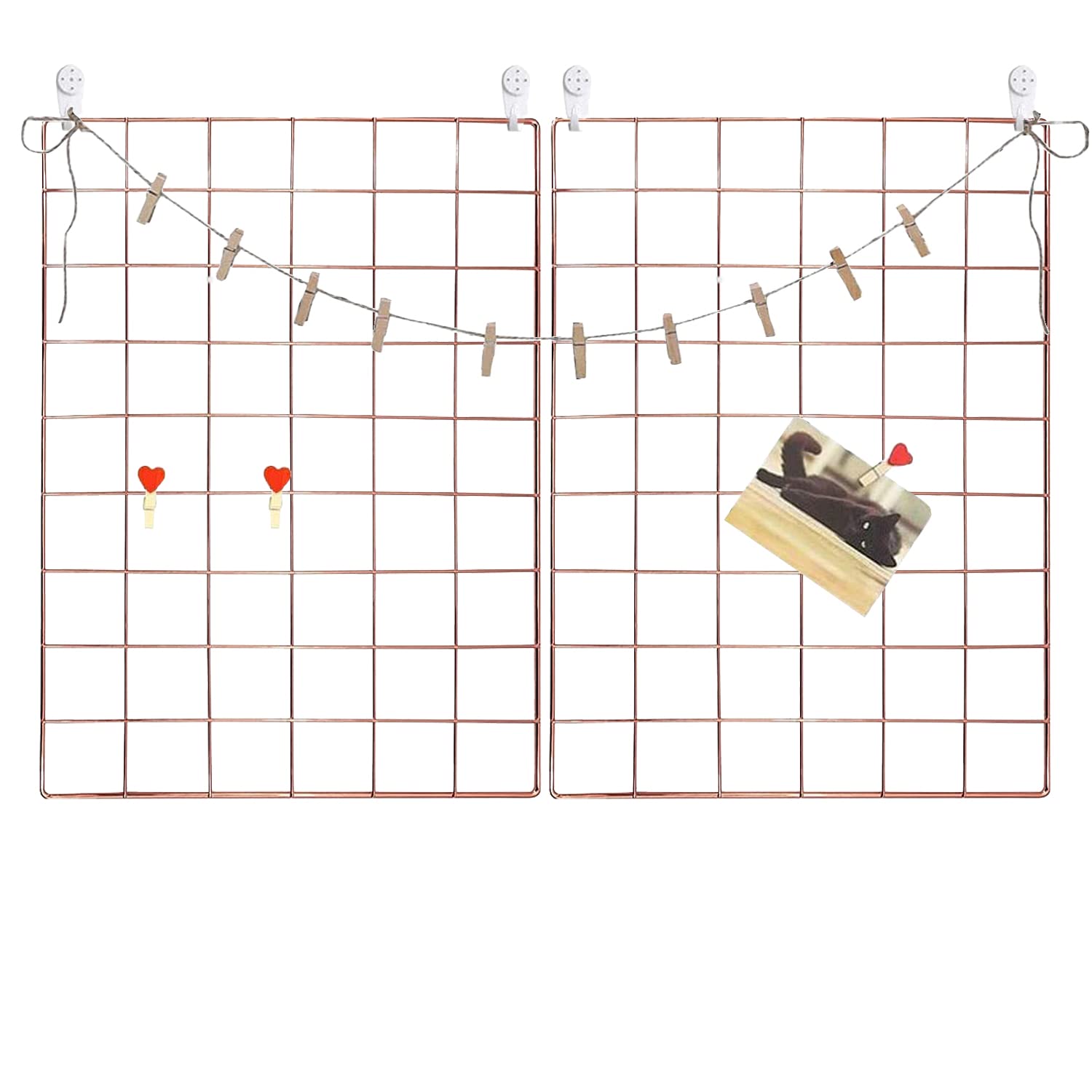 GBYAN Wall Grid Panel 2 Pack Wire Photo Display Shelf Notice Board with Accessories Picture Organizer Multifunctional Decoration for Hoom, Office& Kitchen, Rose Gold
