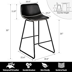 HeuGah Bar Stools Set of 3, 26 Inch Counter Height
