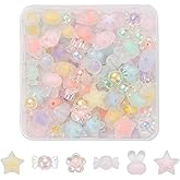 MakemadeDIY 100Pcs Cute Frosted Acrylic Beads Transparent Candy Flower Star Rabbit Loose Spacer Beads for Jewelry Making DIY Bracelets Necklaces Earrings Craft Gift