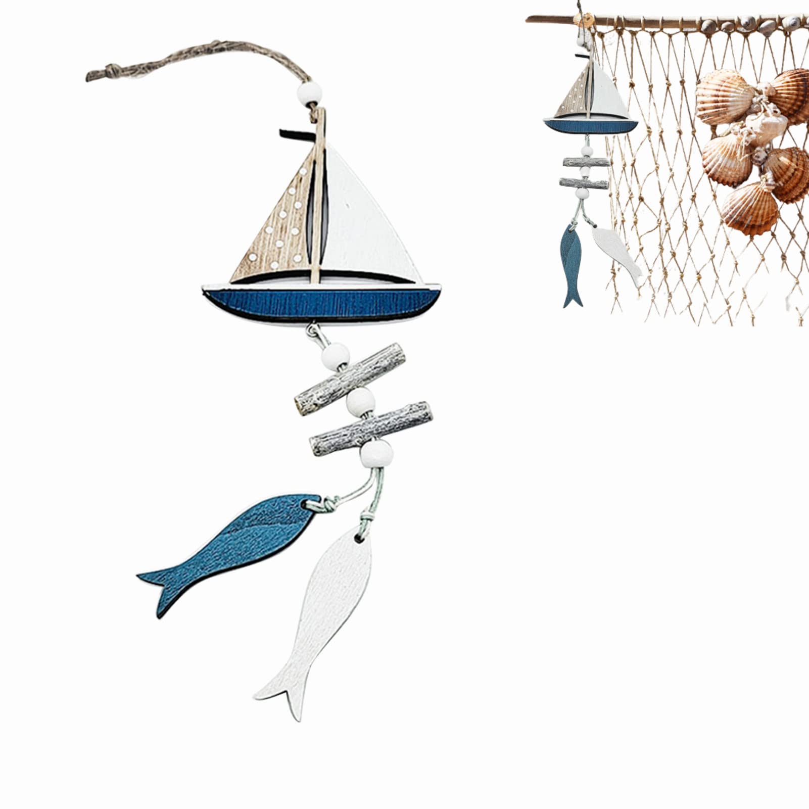 MOVKZACV Home Ornament-Gift Fish Hanging Ornament Wooden Home Decor Pendant Nautical Style Wall Office(fish)