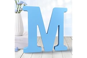 AOCEAN 6 Inch Blue Wood Letters Unfinished Wood Letters for Wall Decor Decorative Standing Letters Slices Sign Board Decoration for Craft Home Party Projects (M)