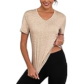 Mazulun V Neck Workout Tops for Women UPF 50+ Breathable Loose Fit Short Sleeve Tee Shirt Yoga Gym Basic T Shirts