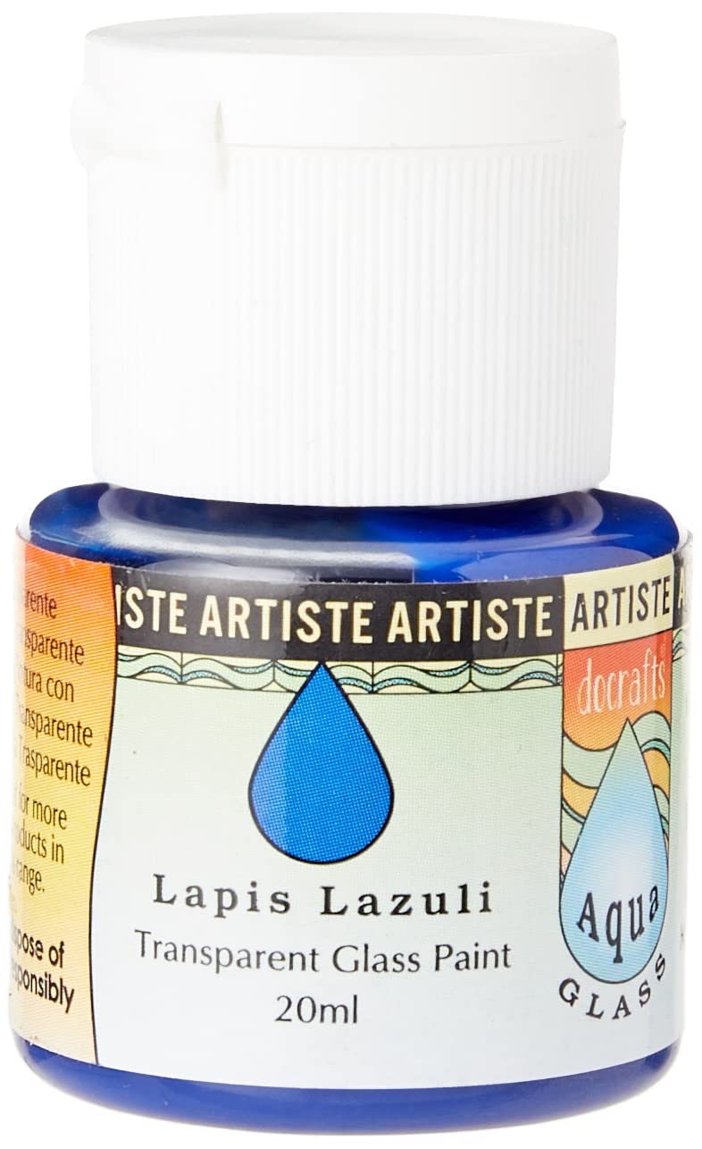 Artiste Aquaglass Lapis Lazuli 20ml, Water Based Paints, For Painting On Glass, Perspex, Acetate, Gentle Translucent Finish, Wipe Clean When Wet, Water Proof Once Dry, Glass Crafting