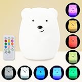 Baby LED Night Light, Remote Control + Sensor Tap Control, 4 Modes and 9 Colors, USB Rechargeable, Eco-friendly Silicone Nursery Lamp for Kids Children (Rabbit/Bear)