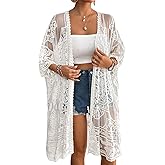 Bsubseach Lace Kimonos for Women 2025 Swim Cover Up Summer Beach Coverup Open Front Sheer Kimono Cardigan