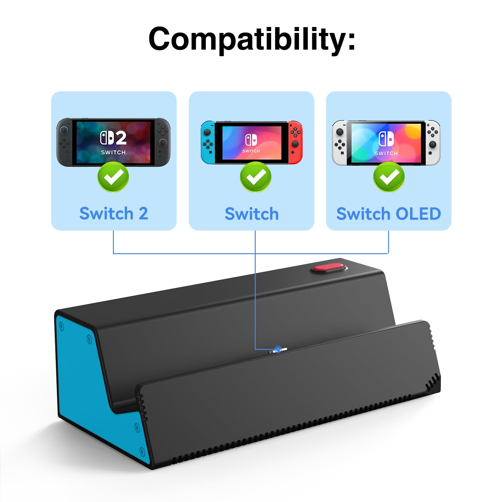 HEIYING TV Docking Station für Nintendo Switch 2/Switch OLED, Tragbarer TV Dock Ladegerät Ständer mit 4K HDMI Adapter/USB Port/Typ C Ladegerät Port 2