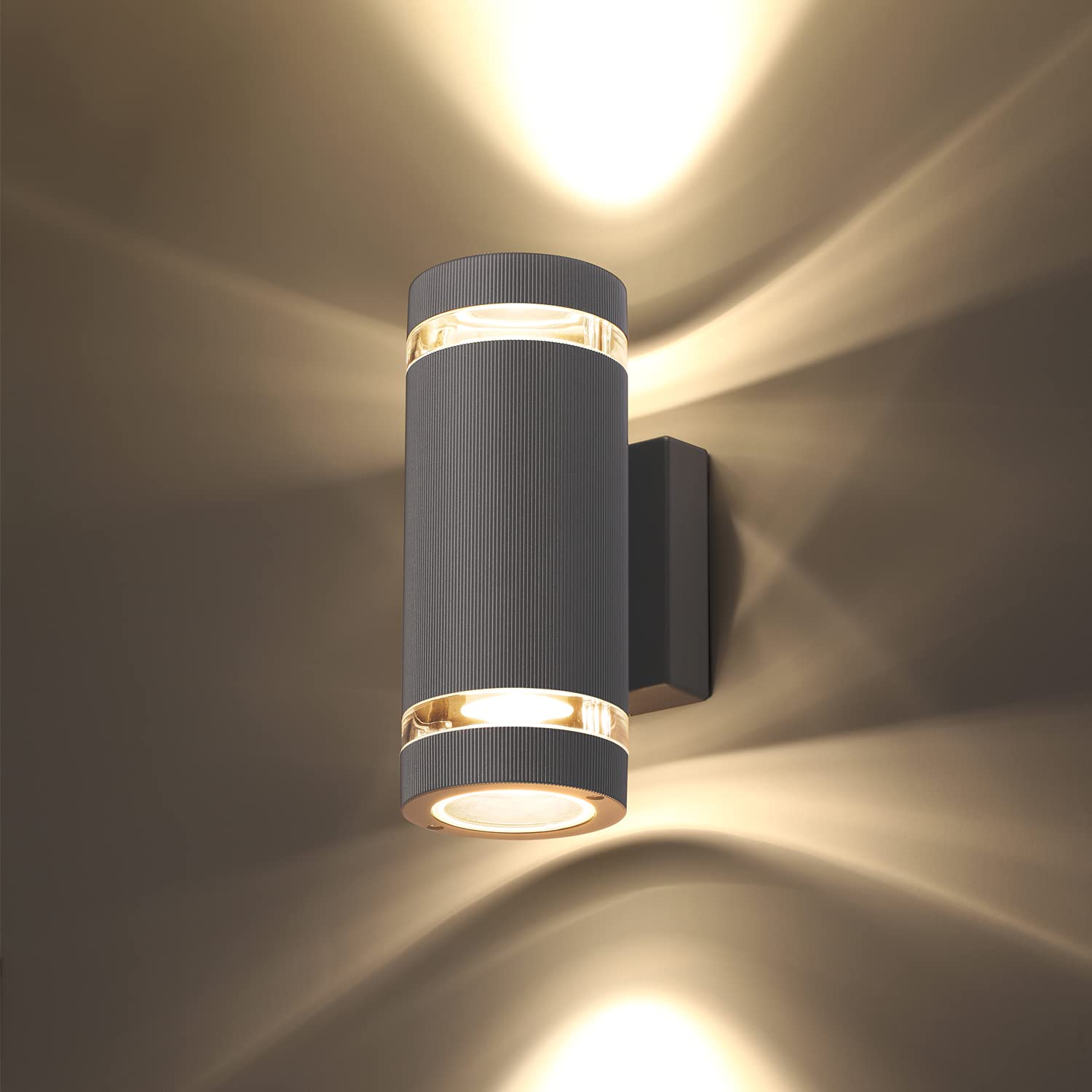 CELAVY Outdoor Wall Lights Up Down, Outside Wall Lights Mains Powered, IP65 Waterproof Porch Light Lamp Modern 3000K Aluminium, Exterior Round LED Front Door Lighting Wall Mounted for House, Grey — image 1