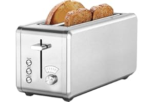 WHALL Toaster Stainless Steel,Toaster-6 Bread Shade Settings,Bagel/Defrost/Cancel Function with Dual Control Panels,Wide Slot,Removable Crumb Tray