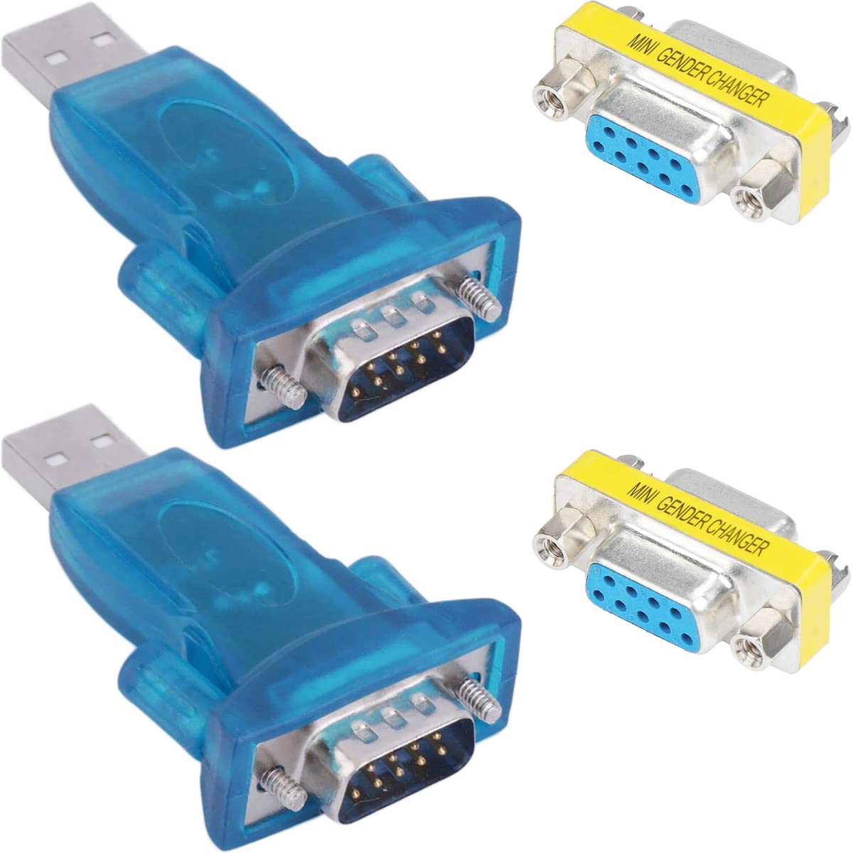 Youmile 2 pcs CH340 USB to RS232 Male Adapter Serial Port DB9 9 Pin Male Converter Adapter CH340 Chip with RS-232 DB9 Female to Female Adapter for XP/Vista/Win7/8/10