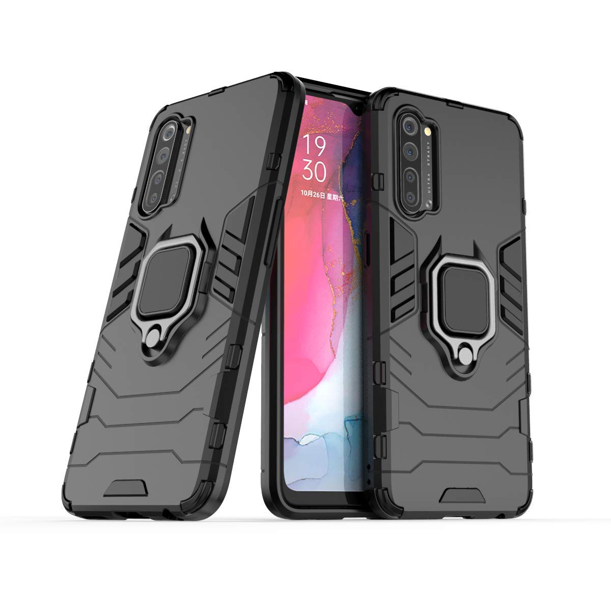 MRSTER OPPO Find X2 Lite Case, Heavy Duty Armor Dual Layer Shock Resistant Hybrid Protective Case Cover with Ring Holder Kickstand for OPPO Find X2 Lite 5G. HB Black