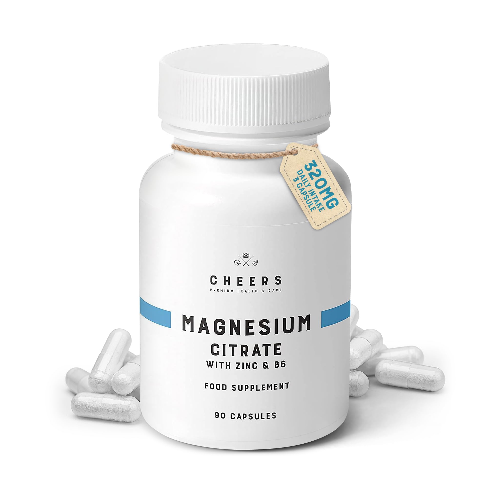 CHEERS - Magnesium Citrate, 90 Magnesium Capsules with Zinc & Vitamin B6, Vegan Supplements for Adults, 320 mg Magnesium Citrate in The Daily Dose