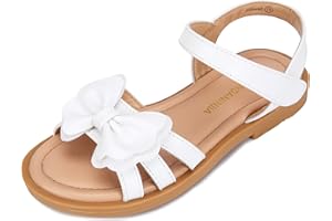 PANDANINJIA Girls Sandals, Open Toe Cute Bow Princess Girls Flats, Sparkly Summer Dress Shoes Sandals for Toddler/Little Kid/Big Kid