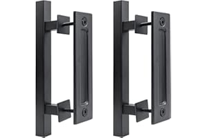 2 Pack Sliding Barn Door Handle Set, 12 Inch Pull and Flush Hardware Set Square Gate Handle, Heavy Duty Solid Carbon Steel Ru