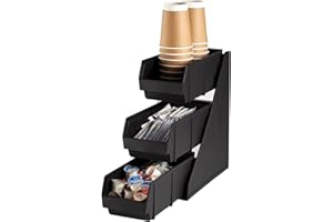CURTA Black Self Serve Condiment Bin Stand Set, Removable Condiment Organizer with 3-Tier Stand and 3 Condiment Bins, 20" D x5.75 W x 14" H, Coffee Bar Beverage Station