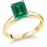 Gem Stone King 10K Yellow and White Gold Gemstone Birthstone Engagement Ring | Emerald Cut 9X7MM | Wedding Solitaire Anniversary Promise Gold Ring For Women | Available In Size 5-9