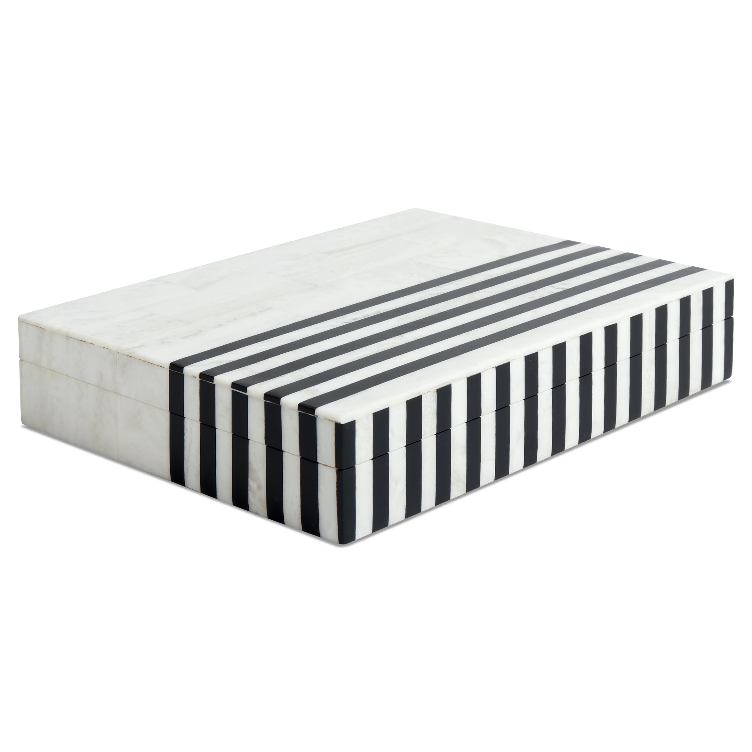 Handicrafts Home Slim Decorative Storage Box with Lid, Black White Modern Remote Control Box, Decorative Desk Organizer, Shelf Storage Box for Living Room Decor, Mono Lead 8 x 6 x 1.5