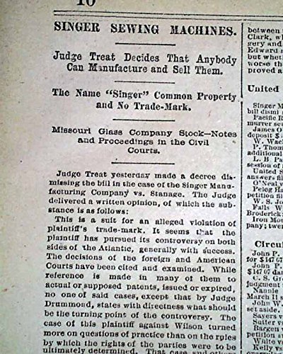 SINGER SEWING MACHINES Manufacturing vs. Stanage TRADEMARK Case 1881 Newspaper