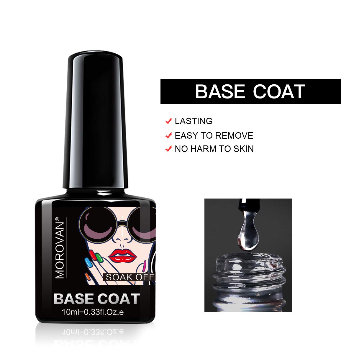 No Wipe Top Coat Base Coat for Gel Nail Polish - Shine Finish and Long Lasting, Soak Off UV LED Gel(2PCS, 10ml Each Bottle) : Beauty