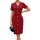 GRACE KARIN Work Dresses for Women 2026 Short Sleeve Button Bodycon Dress Pencil Office Midi Dress with Pockets