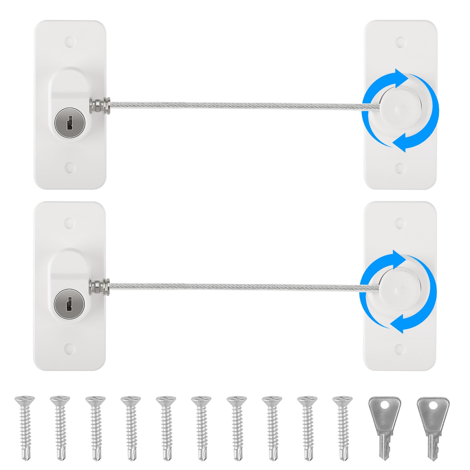 2-Pack Window Safety Locks with Keys, NewBinn Child Safety Window Restrictor Locks for UPVC and Refrigerator Security, White Fridge Locks for Children and Adults, No Drilling Required