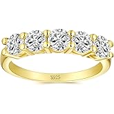 SUNFEEL 5-Stone Moissanite Rings for Women 1.5CT D Color VVS1 Sterling Silver with 18K Gold Plating Moissanite Wedding Bands Stackable Rings Moissanite Engagement Promise Ring