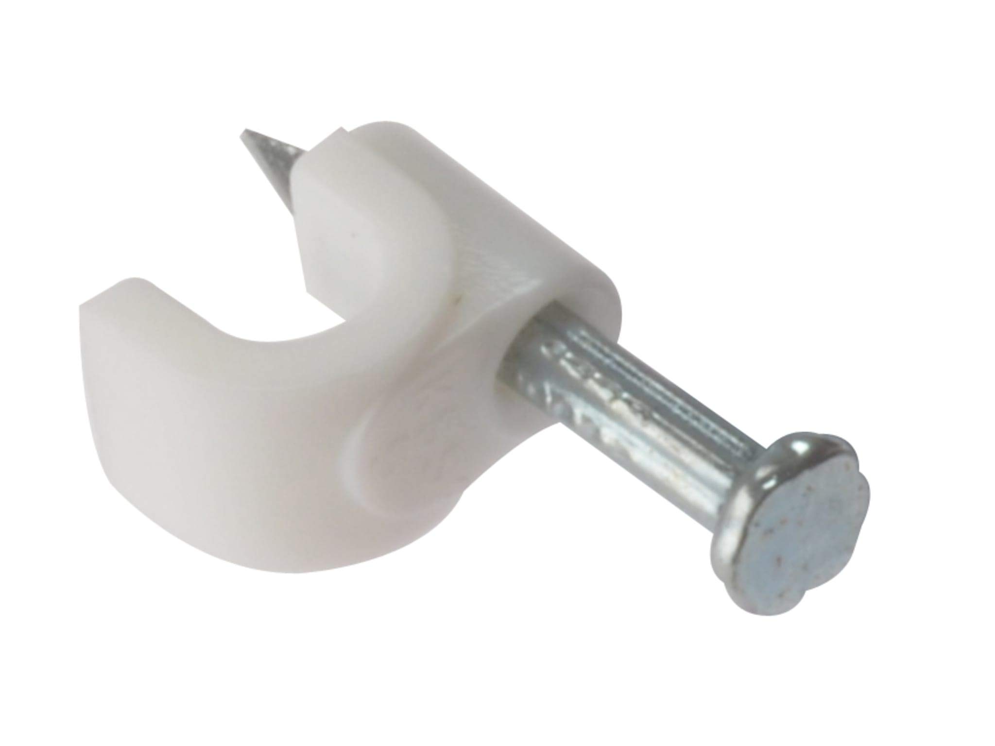 ForgeFix Cable Clips - Round | 4-5mm | White Plastic Clip, Zinc Plated Nail | Box 200