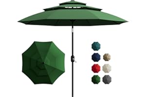 Garvee 10Ft 3-Tier Vented Patio Umbrella with Fade-Resistant UV Fabric, Easy Crank & Push-Button Tilt, Reinforced Iron Frame 