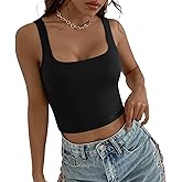 Sweet Hearts Crop Top for Women- Sleeveless Double Layer Square Neck Tank Workout Fitness Casual Basic Tank Top Made in USA