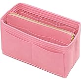 DailyPlus Purse Organizer Insert with Zipper Felt Bag Organizer for Tote Purse Bag Pink Medium