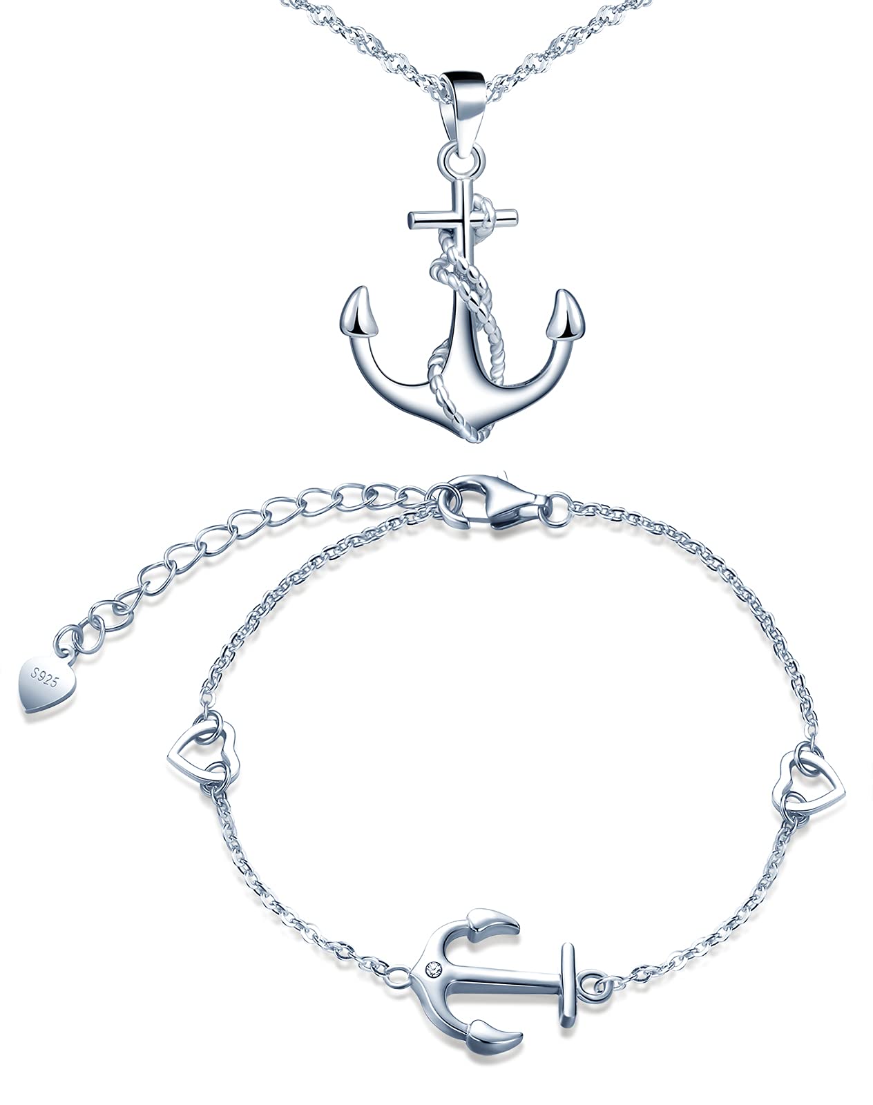 Yumilok Women Anchor Jewellery Set 925 Sterling Silver Necklace Bracelet Se,t Gifts for Her Wife Girlfriend Mum