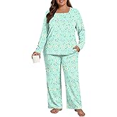 HOTGIFT Plus Size Womens Pajamas Set 2 Piece Pjs Loungewear Long Sleeve Sleepwear with Pockets Fall & Winter L-4XL