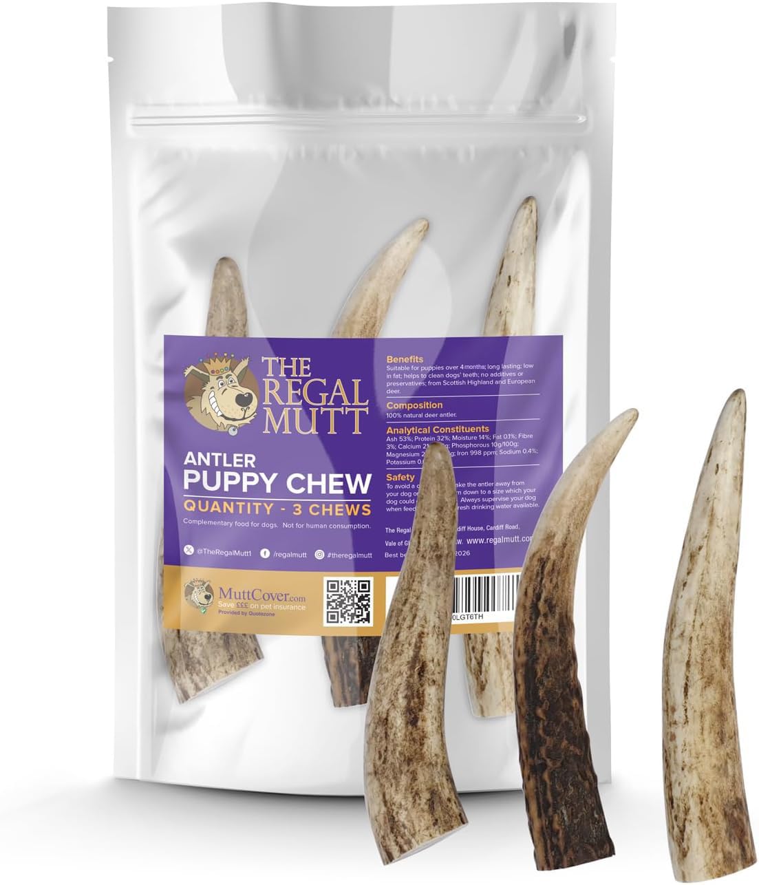 The Regal Mutt - Antler Puppy Chew - Bag of 3 — image 1