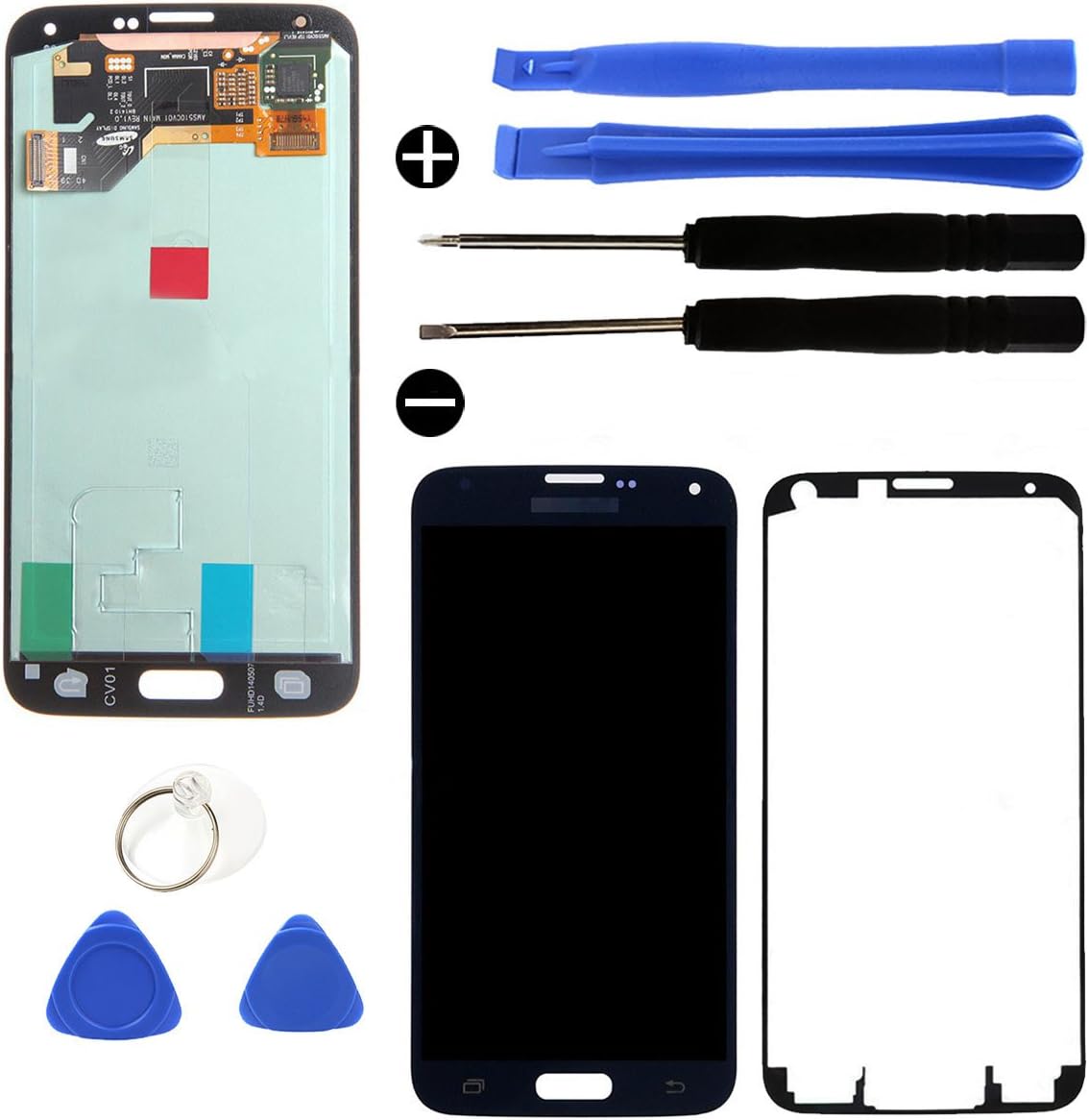 YCIL Samsung Galaxy S5 G900 LCD Display Digitizer Replacement Touch Screen for Samsung Galaxy S5 i9600 G900A G900T G900V G900P (Blue) with Free Repairing Tools