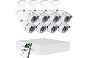 Tonton 10CH Wired Security Camera System, 8pcs 1080P Waterproof Outdoor Wired Camera, H.265+ 5MP Lite CCTV DVR Recorder with 