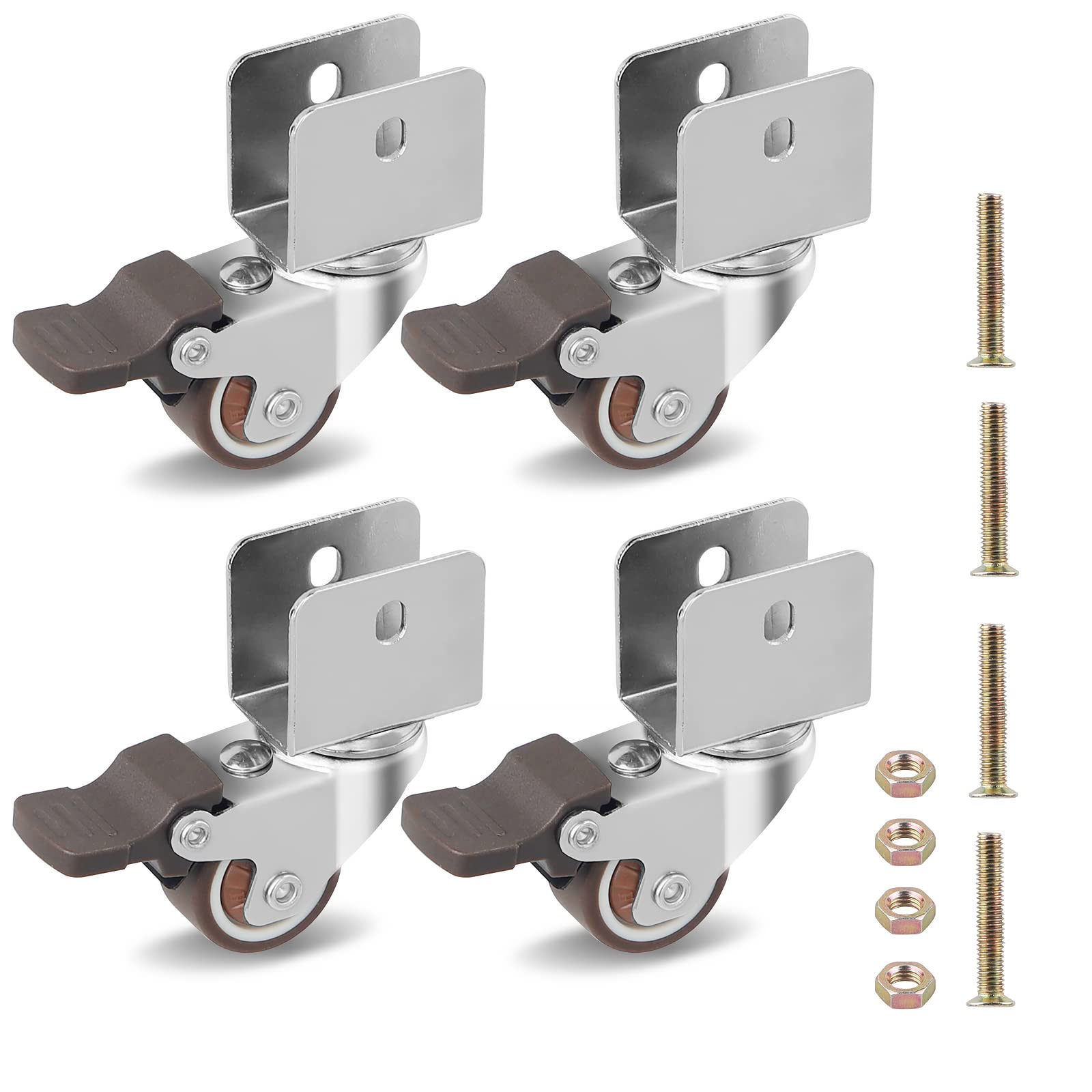 DBREAKS Furniture Casters, 4 Pieces, U-type, 32 mm Diameter, 15 kg Load Capacity, Swivel with Brake, TPE Environmental Protection Rubber, for Indoor and Outdoor Use