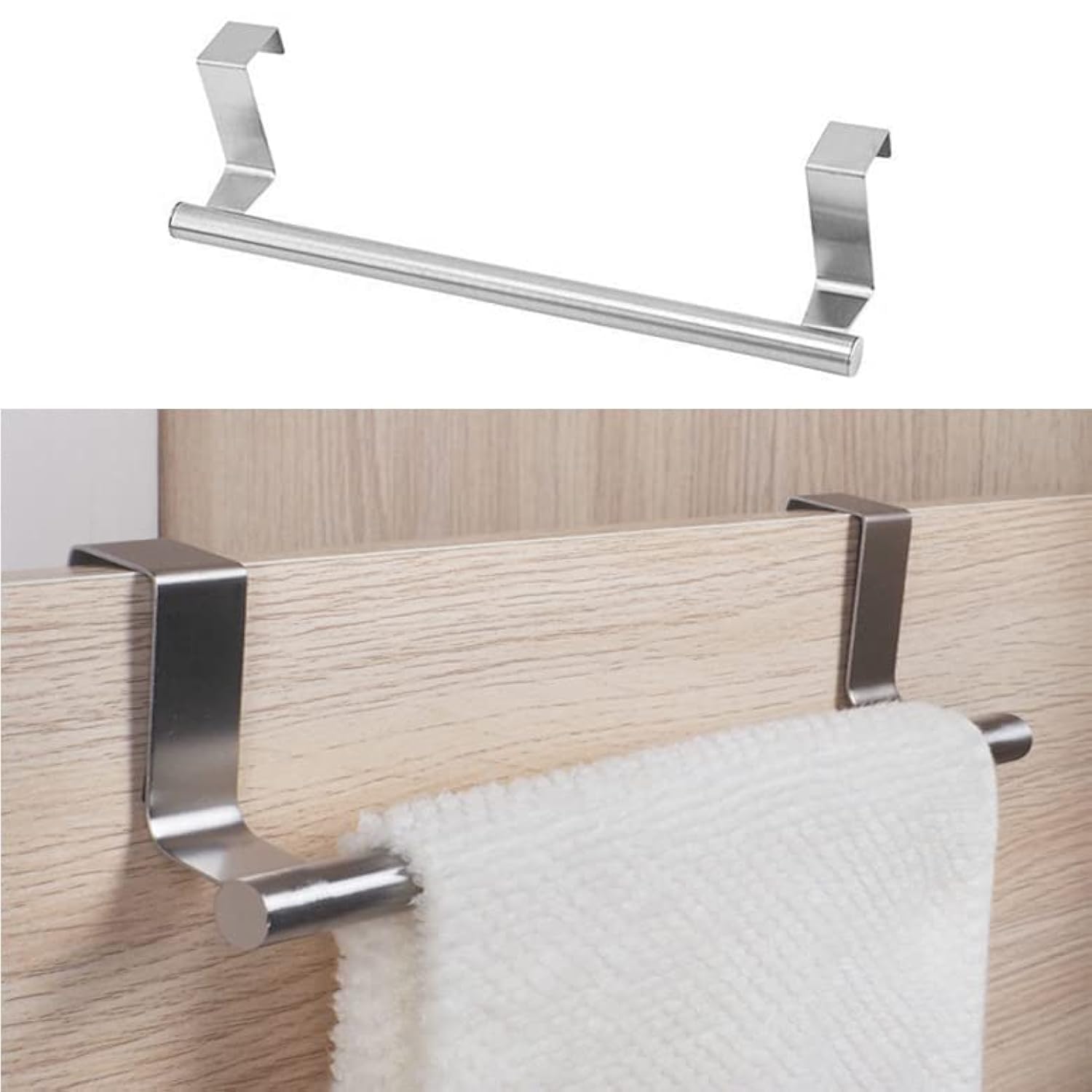 Over the Door Towel Holder Towel Rail Without Drilling Stainless Steel Tea Towel Holder Anti Slip Kitchen Towel Holder No Drilling Required Towel Hanging Rack for Kitchens and Bathrooms - 23.5cm