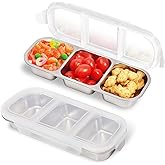PTYTIFY Stainless Steel Snack Containers with Lids, 2 Pack Grab and Go Metal Snack Containers, 3 Compartment Reusable Stainless Steel Snack Box for Food Lunch Meal Prep (3 Compartment 2 PCS)