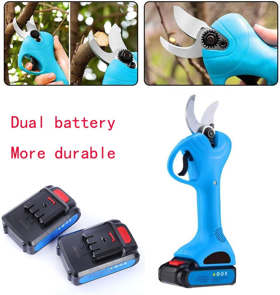 WUAZ Professional Cordless Electric Pruning Shears with 2 Pack Lithium Battery Powered Tree Branch Pruner,30Mm (1.18 Inch) Cutting Diameter, 4-6 Working Hours