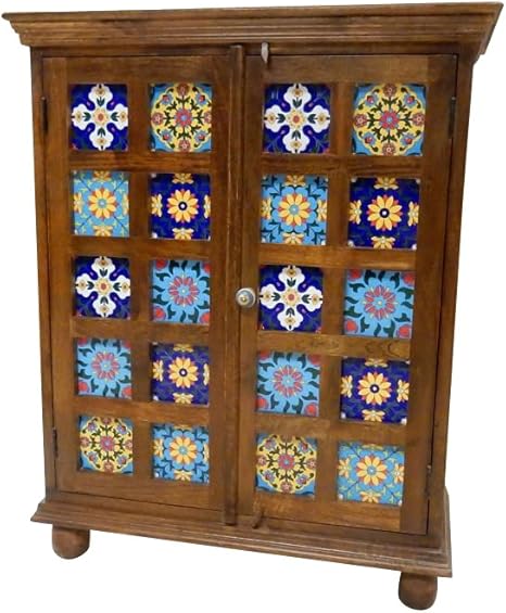 Jaipur Kommodenschrank Braun mit Keramikeinlagen Fertig Montiert