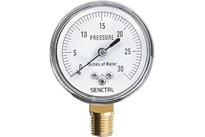 SENCTRL 0-30 Inches of Water Column Gauge, Low Pressure Capsule Gauge, 2-1/2" Dial Size, 1/4" NPT Lower Mount, Zero Adjustment, for Air Water Gas Pressure Test