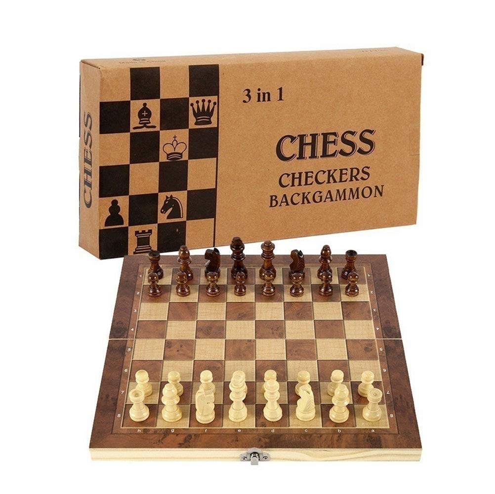 Photo 1 of Chess Set,Folding Storage Wooden Chess Board Sets,15" Wooden Chess,3 in 1 Chess Board Game for Adults and Kids (Chess,Backgammon,Checkers)
