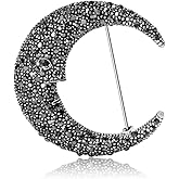 Vintage Rhinestone Moon Brooches Lapel Pins for Women Men Girls Fashion Sparkly Crystal Simple Crescent Cartoon Portrait Brooch Pin for Dresses Suit Hat Bag Jewelry
