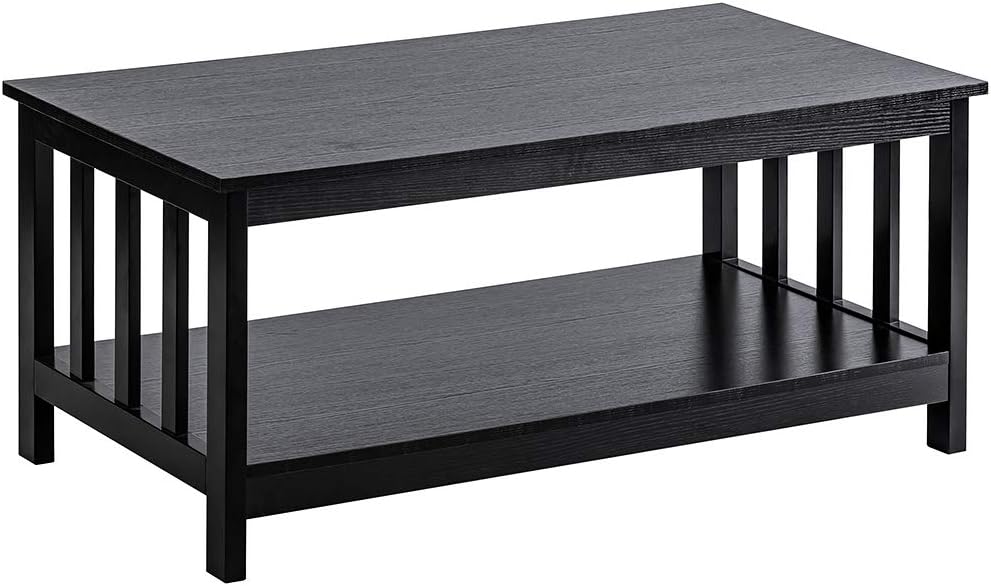 ChooChoo Black Wood Coffee Table for Living Room, Rectangle Mission Coffee Table with Shelf, 40 Inch, Easy Assembly: Kitchen & Dining