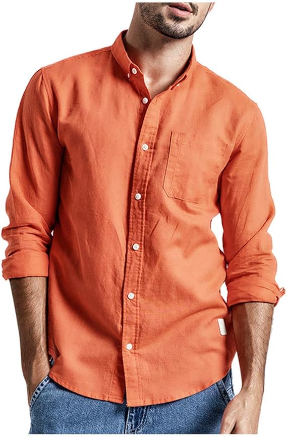 Amazon ワイシャツ メンズ S オレンジ 1026 シャンブレー シャツ シャンブレー Yシャツ シャンブレー ワイシャツ シャンブレー 開襟シャツ シャンブレー オーバーシャツ シャンブレー トップス シャンブレー 半袖 シャンブレー 長袖 シャツ 通販