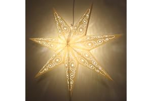 WILLBRITE Paper Star Lantern Decoration (Celestial White 7-Point Glossy Star) - Perfect for Weddings, Christmas Holiday, Birthday Party Celebration & Home Decor