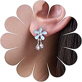 Andelaisi Boho Resin Flower Earrings Vintage Enamel Flower Stud Earrings Blue Flower Crystal Dangle Earrings Personalized Flower Petal Earrings Jewelry for Women