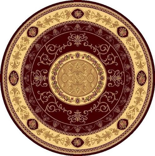 Rugs America European Round Area Rug 5'3" F. Aubusson Cherry New Vision Collection